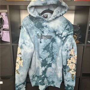 Civil Regime Blue Tie-Dye Floral Appliqué Hoodie